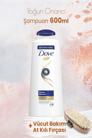 Dove Yoğun Onarıcı Şampuanı 600 ml ve Vücut Bakım At Kılı Fırçası
