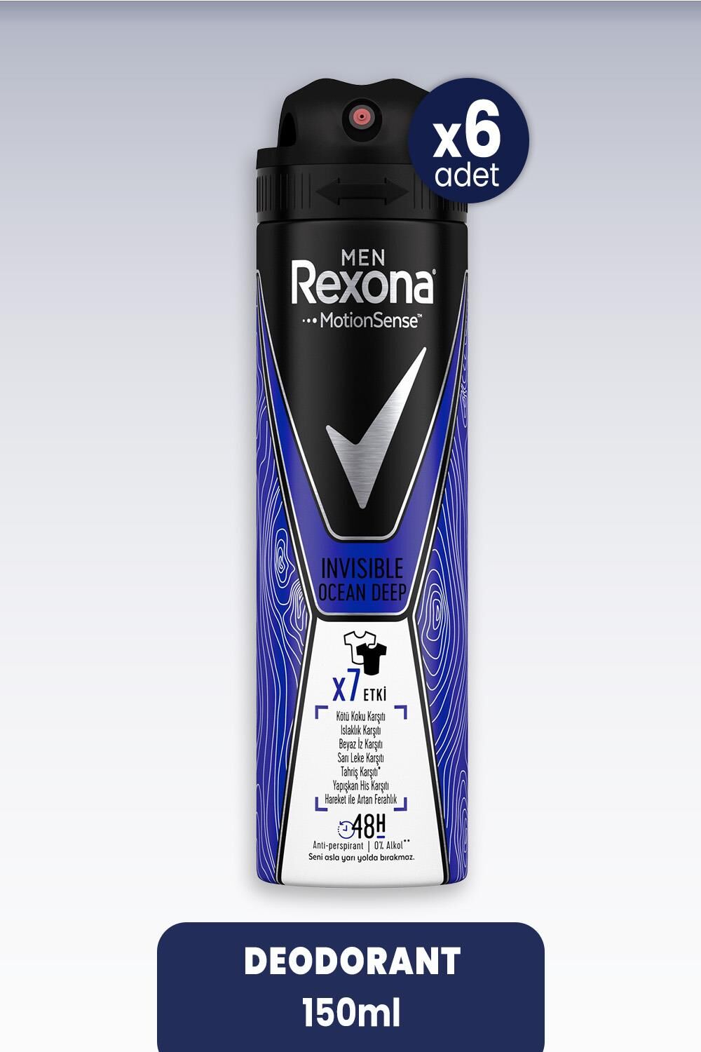 Rexona Men Sprey Deodorant Invisible Ocean Deep 150 ml x 6 Adet