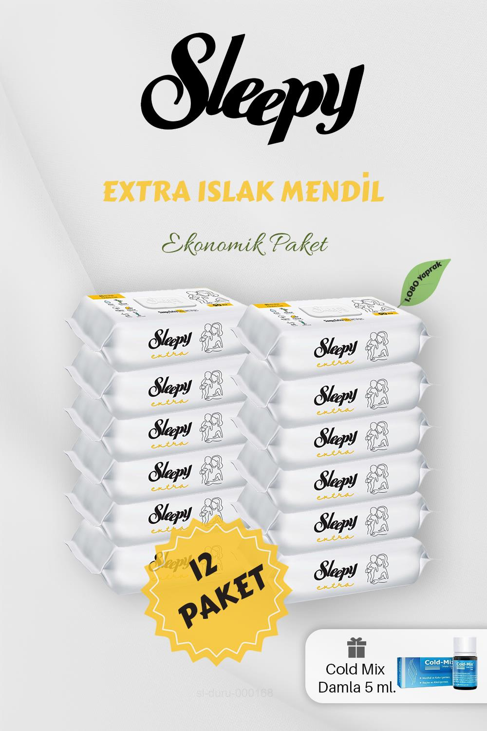 Extra Islak 90' lı Bebek Havlusu 12 Paket Mavi Cold Mix Hediyeli