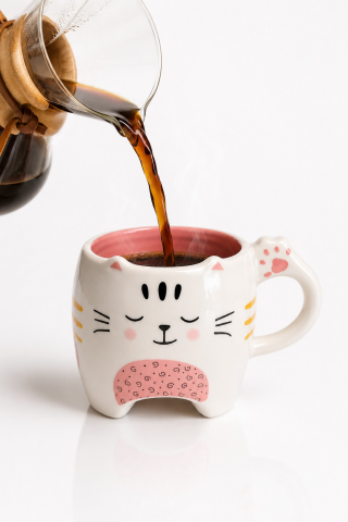 Pati izi detaylı kulp, ayaklı sevimli kedi yüzü desenli kupa 300 ml