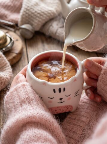 Pati izi detaylı kulp, ayaklı sevimli kedi yüzü desenli kupa 300 ml