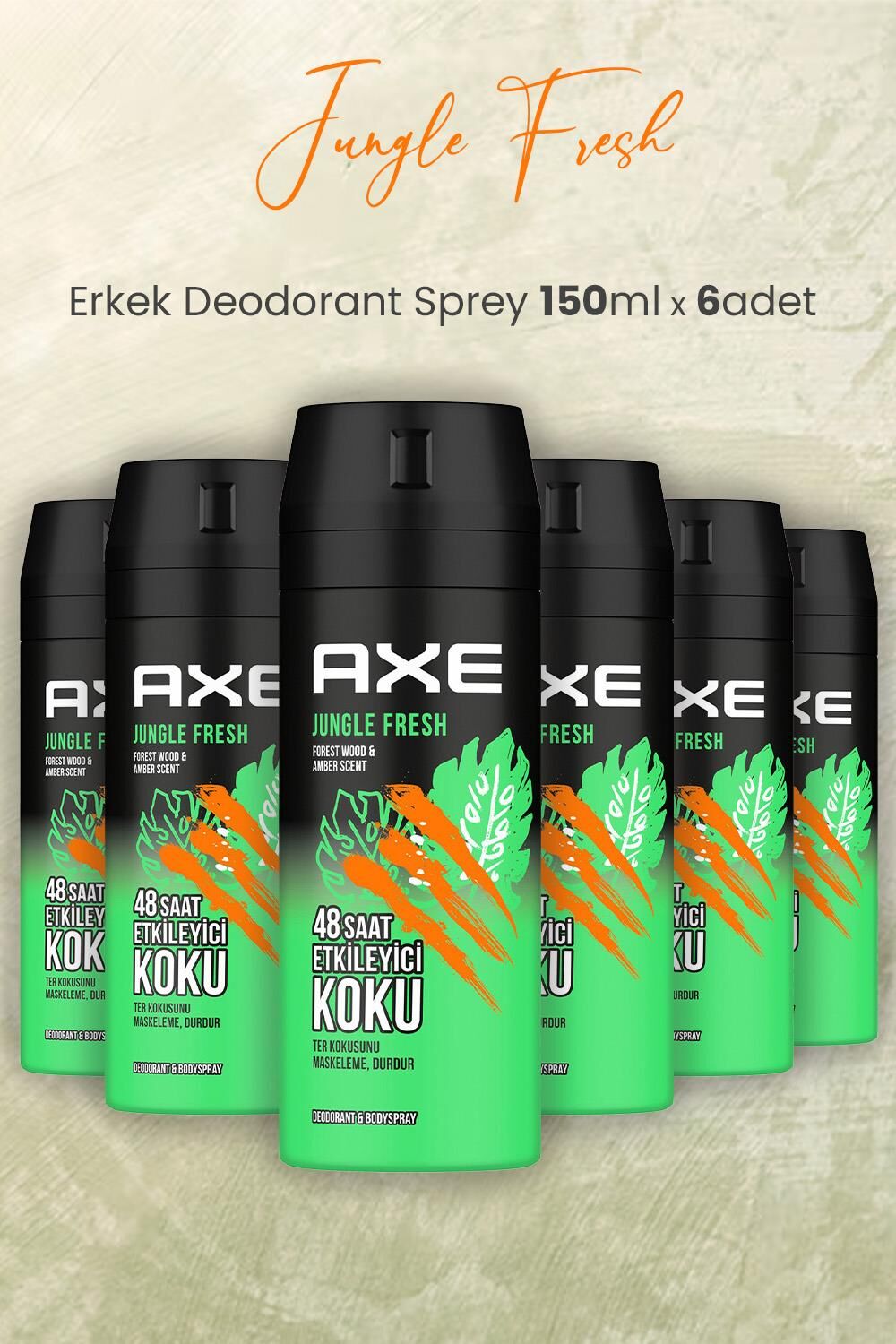 Axe Jungle Fresh Erkek Deodorant Sprey 150 ml x 6 Adet