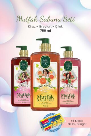 Eyüp Sabri Tuncer Greyfurt.Kiraz,Çilek Mutfak Sabunu 750 ml ve Oluklu Sünger