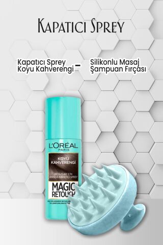 Loreal Paris Kapatıcı Sprey Koyu Kahverengi 75 ml ve Şampuan Fırçası Mavi