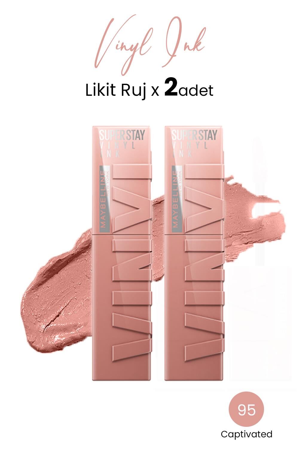 Maybelline New York Super Stay Vinyl Ink Likit Ruj 95 Captivated x 2 adet