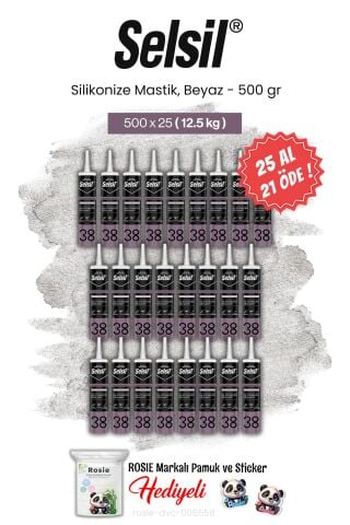 Selsil 500 gr, 25 AL 21 ÖDE Silikonize Mastik, Beyaz ve rosie pamuk