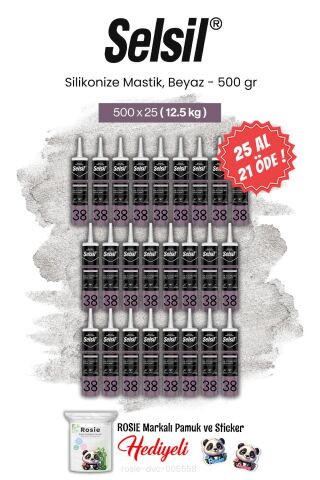 Selsil 500 gr, 25 AL 21 ÖDE Silikonize Mastik, Beyaz ve rosie pamuk