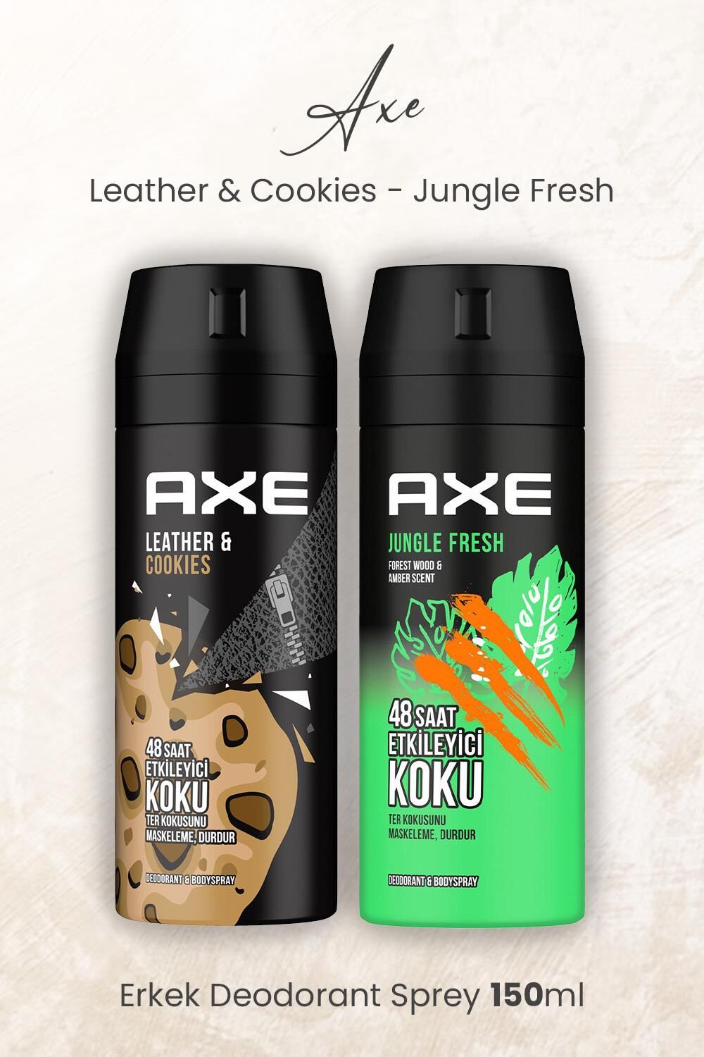 Axe Erkek Deodorant Sprey Leather & Cookies ve Jungle Fresh 150 ml