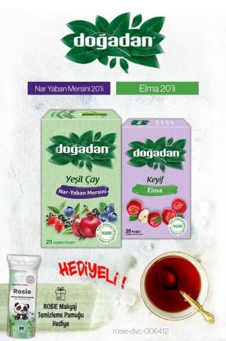 Doğadan Yeşil Çay Nar Yaban Mersini ve Elma Çayı Poşet Çay ve Rosie Hediyeli