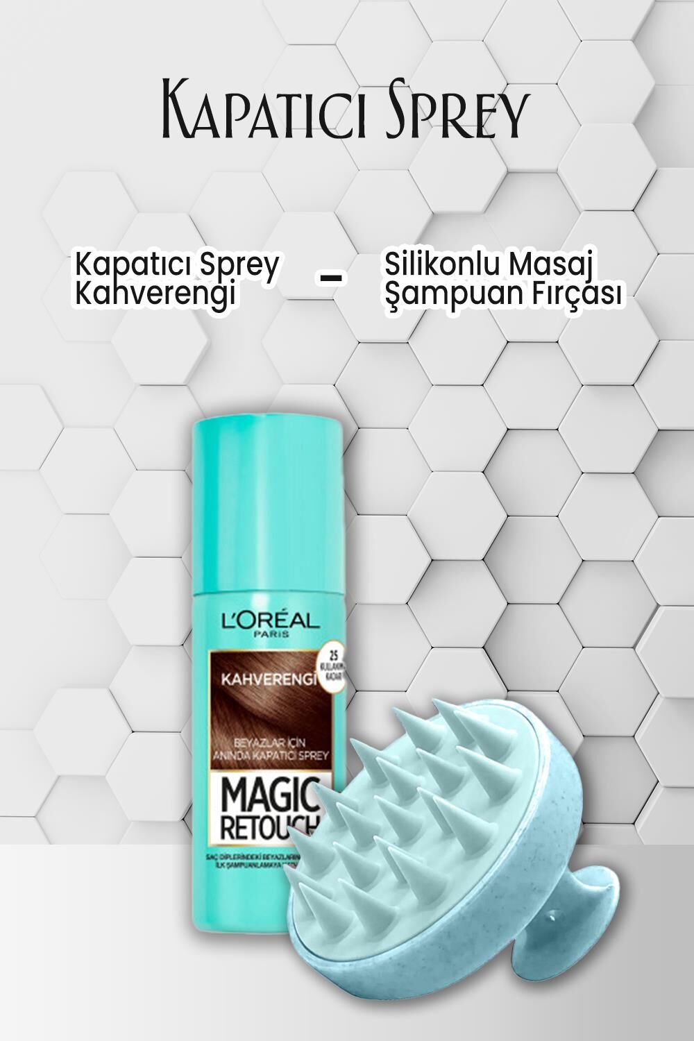 Loreal Paris Kapatıcı Sprey Kahverengi 75 ml ve Şampuan Fırçası Mavi