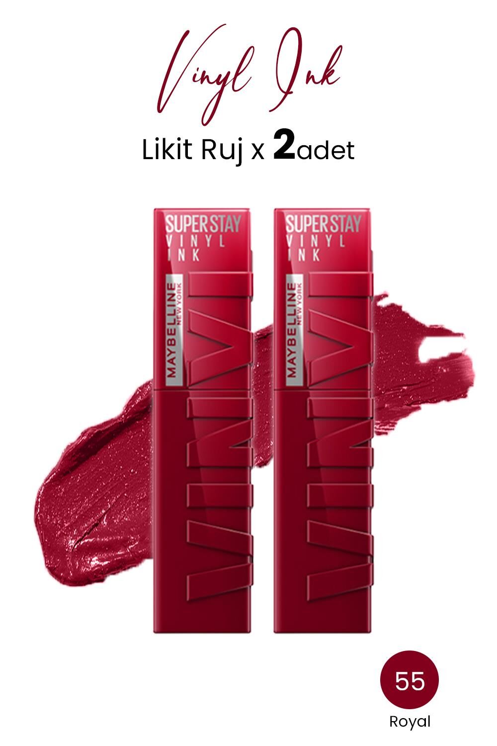 Maybelline New York Super Stay Vinyl Ink Likit Ruj 55 Royal x 2 adet