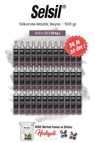 Selsil 500 gr, 36 AL 30 ÖDE Silikonize Mastik, Beyaz ve rosie pamuk