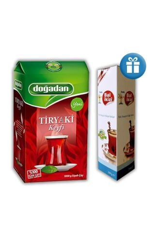Doğadan Tiryaki Siyah Dökme Çay 1 kg, Sargılı Küp Şeker 200 gr Hediye