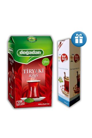 Doğadan Tiryaki Siyah Dökme Çay 1 kg, Sargılı Küp Şeker 200 gr Hediye