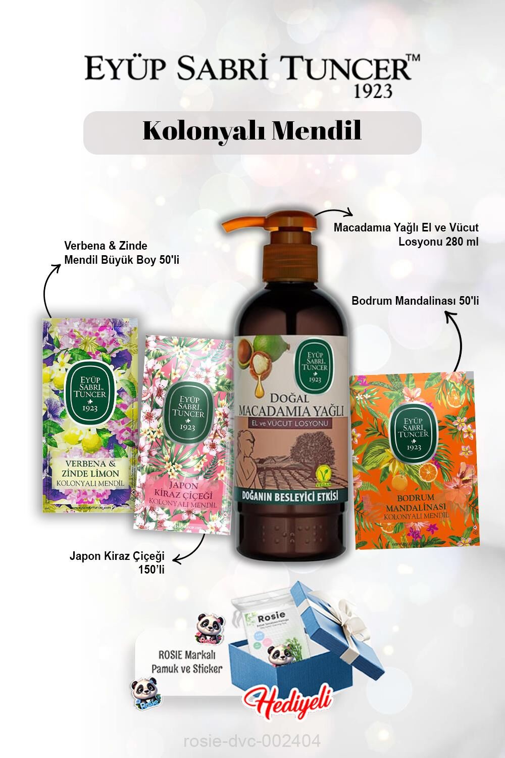 Macadamia Losyon 250 ml, 150'li Kiraz Çiçeği, Verbena 50'li, Mandalina 50'li Kiraz ve Rosie