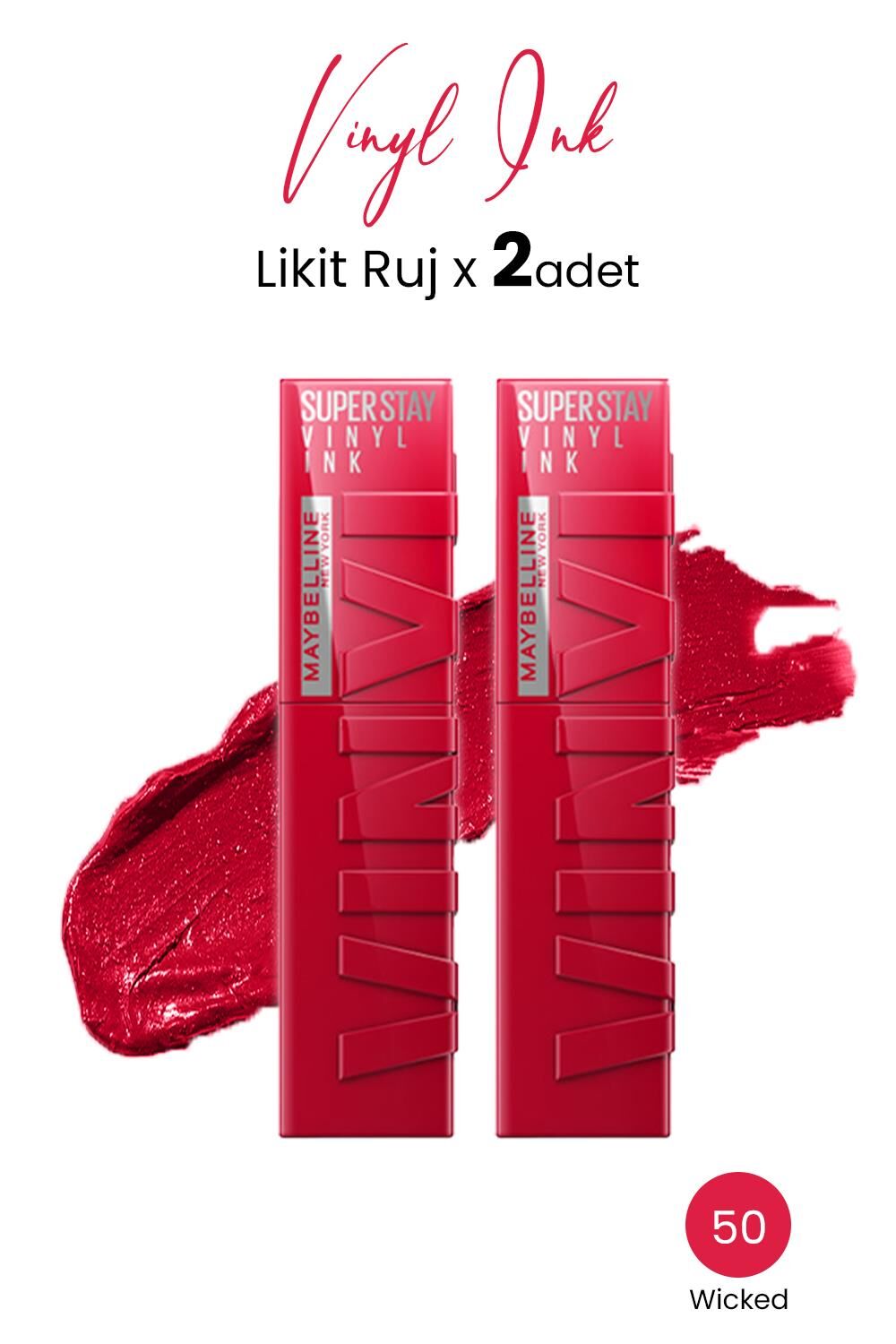 Maybelline New York Super Stay Vinyl Ink Likit Ruj 50 Wicked x 2 adet