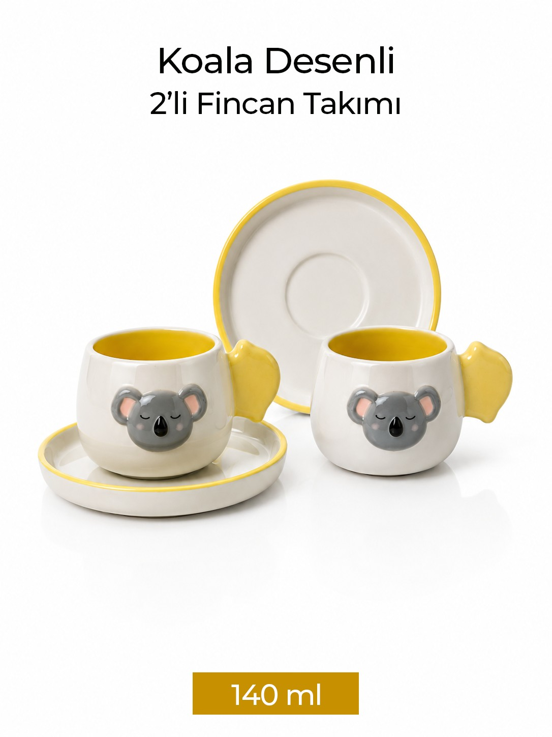 Koala Desenli 2'li Kahve Fincanı 140 ml