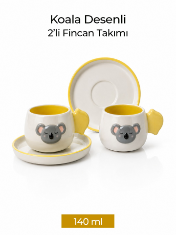 Koala Desenli 2'li Kahve Fincanı 140 ml