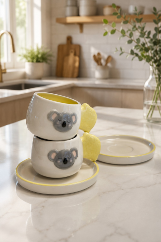 Koala Desenli 2'li Kahve Fincanı 140 ml