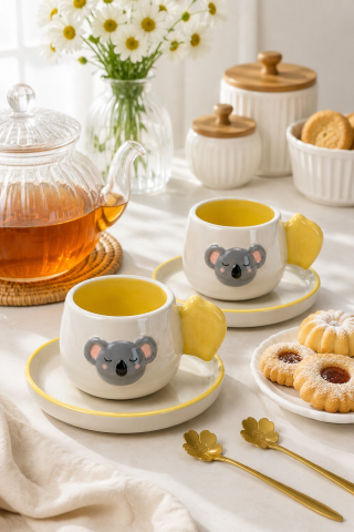 Koala Desenli 2'li Kahve Fincanı 140 ml