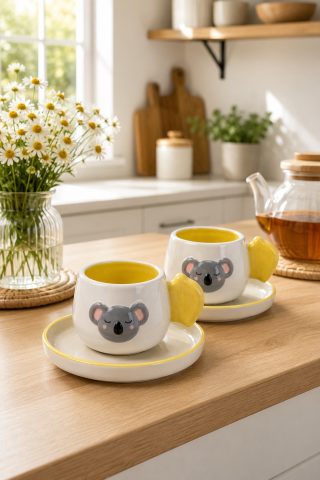 Koala Desenli 2'li Kahve Fincanı 140 ml