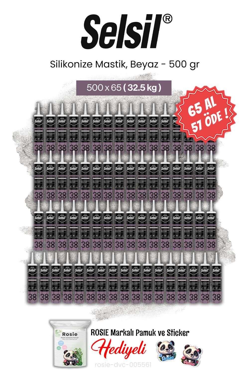 Selsil 65 AL 57 ÖDE, 500 gr Silikonize Mastik, Beyaz ve rosie pamuk