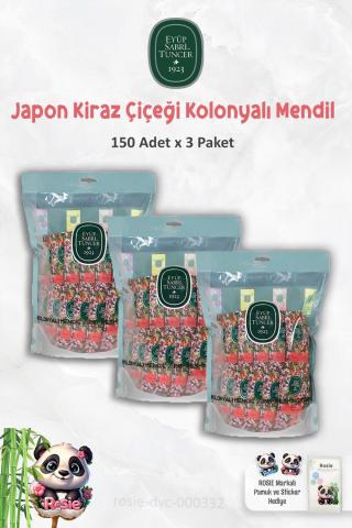 Eyüp Sabri Tuncer 3 Paket Kolonyalı Mendil Japon Kiraz Çiçeği 150'li ve ROSIE