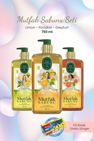 Eyüp Sabri Tuncer Portakallı,Greyfurtlu,Limonlu Mutfak Sabunu 750 ml ve Bulaşık Süngeri