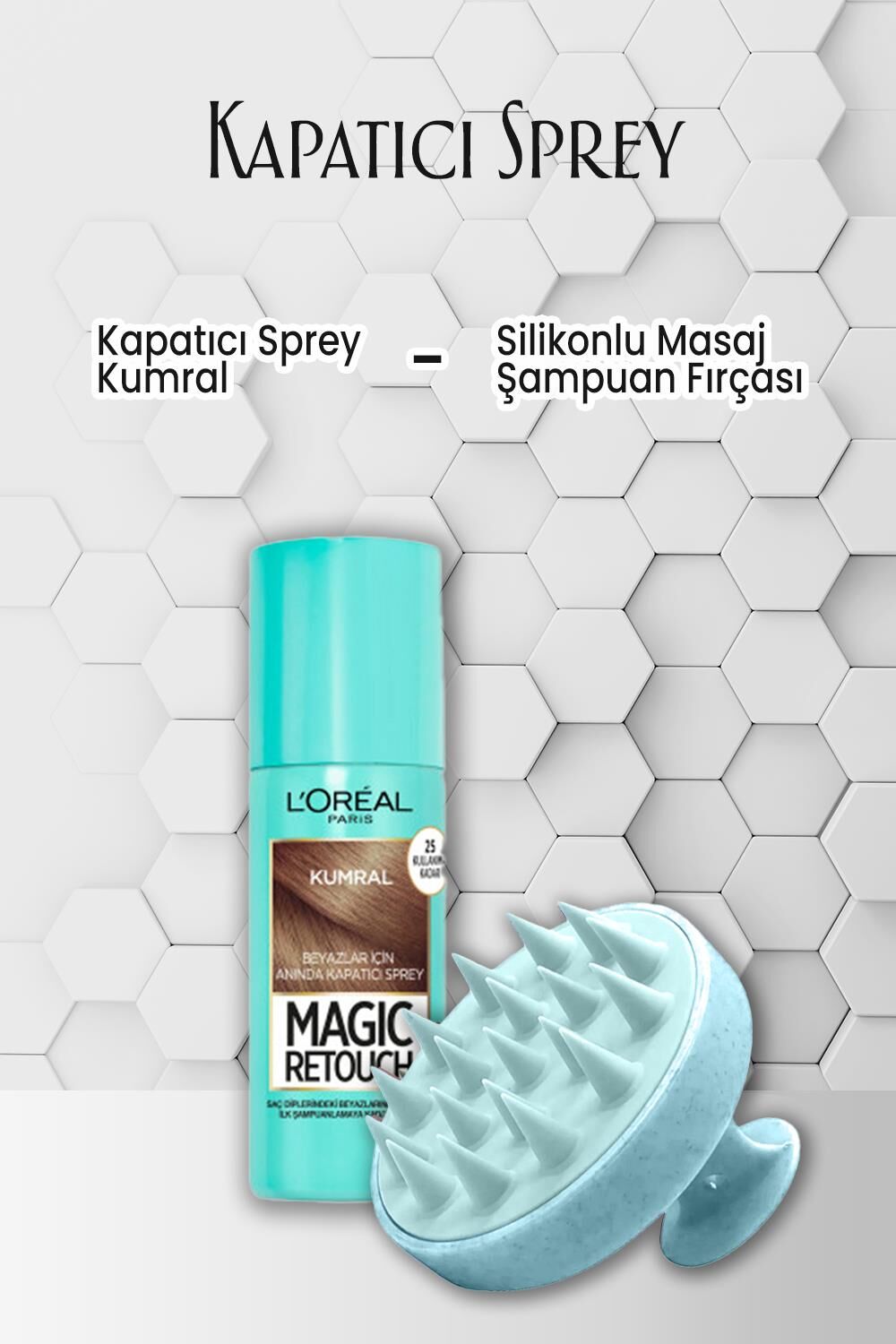 Loreal Paris Kapatıcı Sprey Kumral 75 ml ve Şampuan Fırçası Mavi