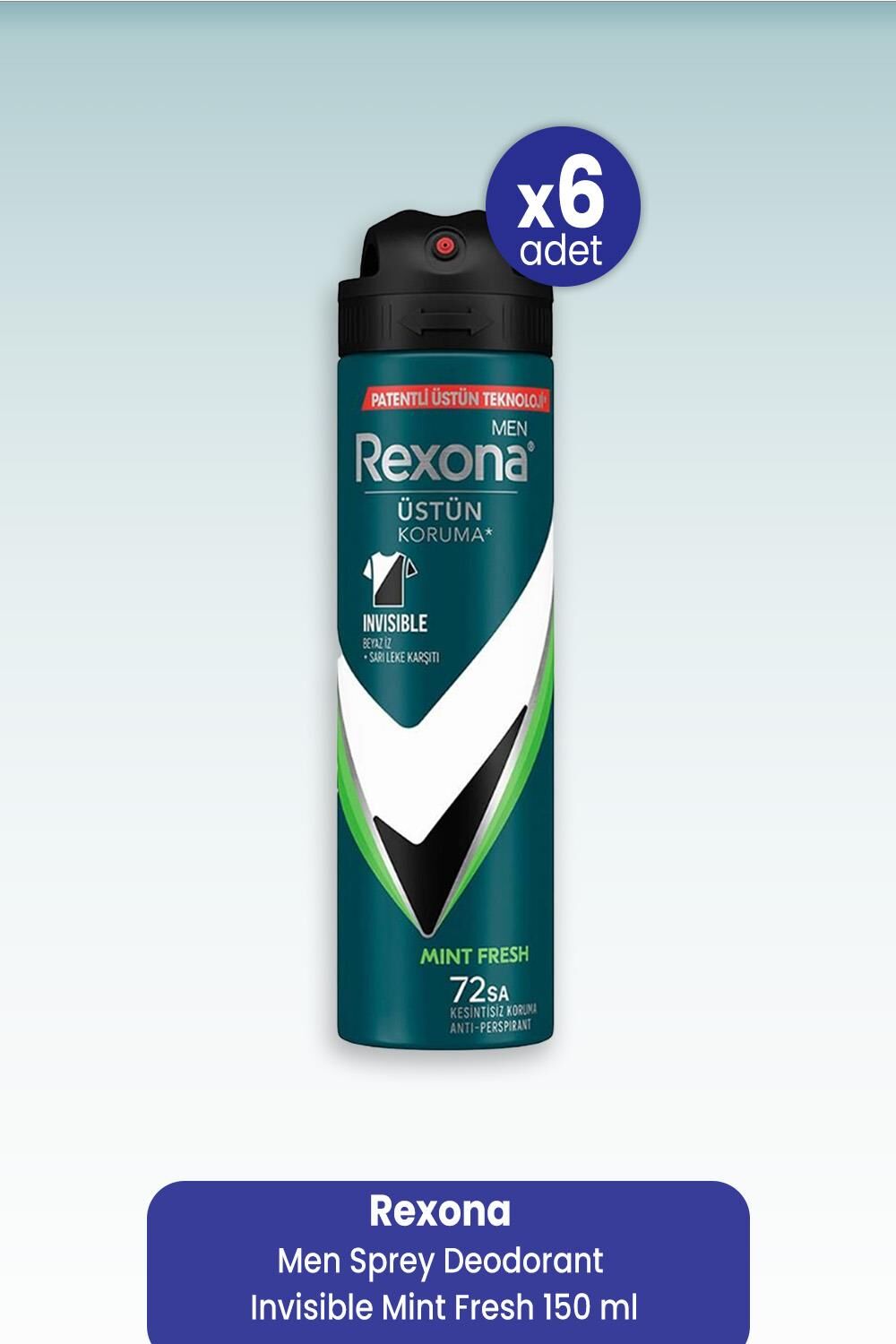 Rexona Men Sprey Deodorant Invisible Mint Fresh 150 ml x 6 Adet