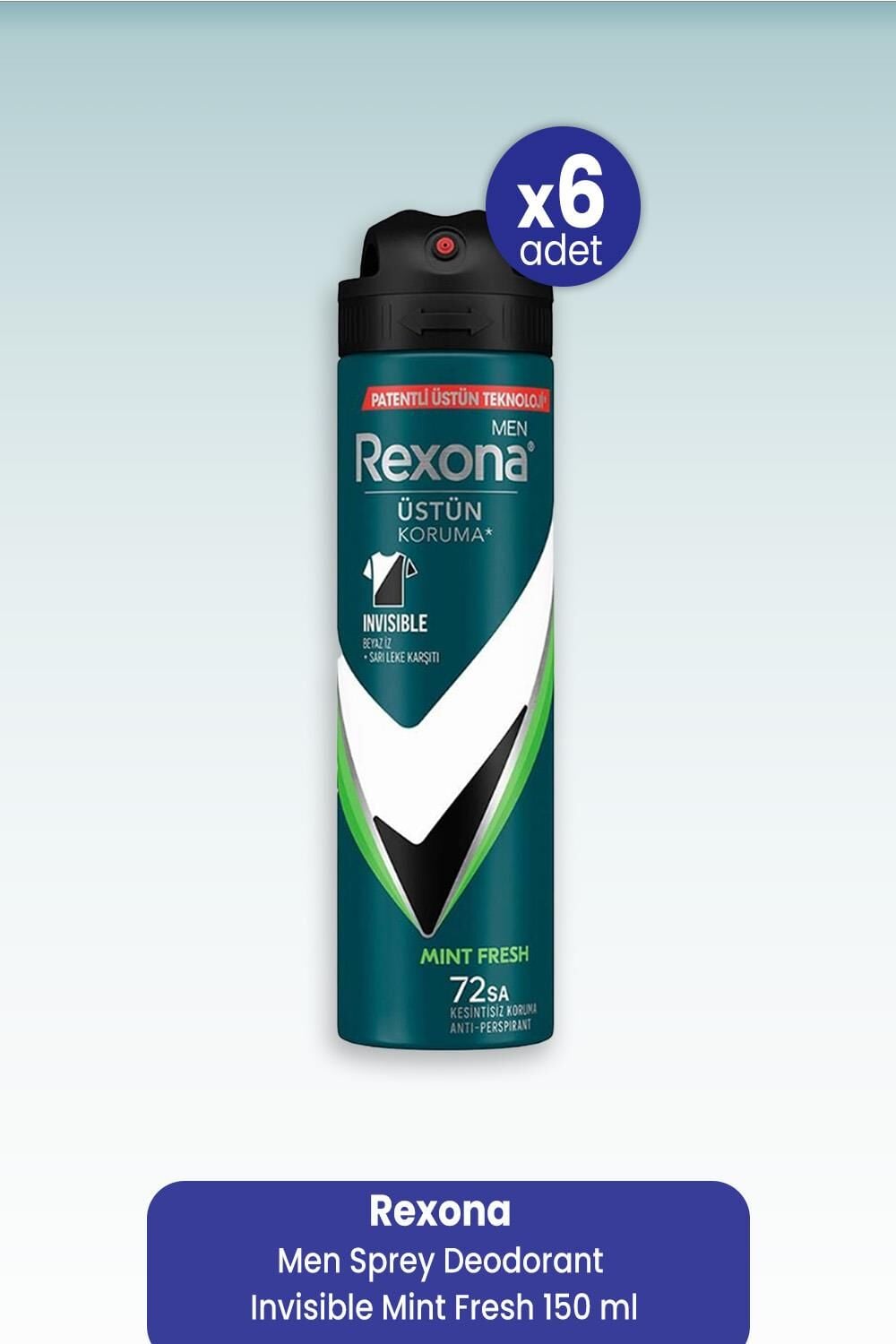 Rexona Men Sprey Deodorant Invisible Mint Fresh 150 ml x 6 Adet