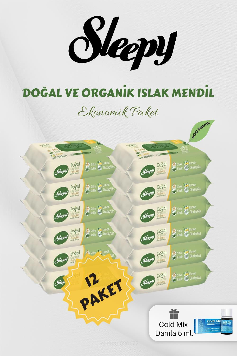 Organik 50' li Islak Mendil 12 Paket Mavi Cold Mix Hediyeli