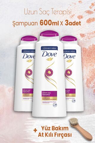 Dove Şampuan Uzun Saç Terapisi 600 ml x 3 Adet ve Yüz Bakım At Kılı Fırçası