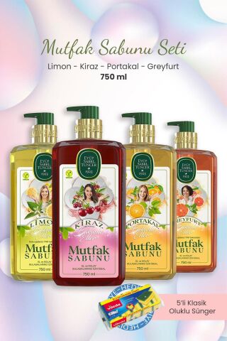 Eyüp Sabri Tuncer Mutfak Sabunu Greyfurt,Portakal,Limon,Kiraz 750 ml ve Bulaşık Süngeri