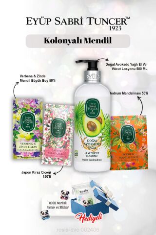 Verbena 50'li, Kiraz Çiçeği 150'li, Mandalina 50'li, Avokadolu Losyon 280 ml ve Rosie