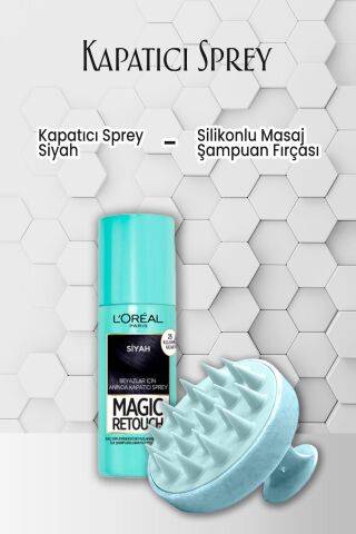 Loreal Paris Kapatıcı Sprey Siyah 75 ml ve Şampuan Fırçası Mavi