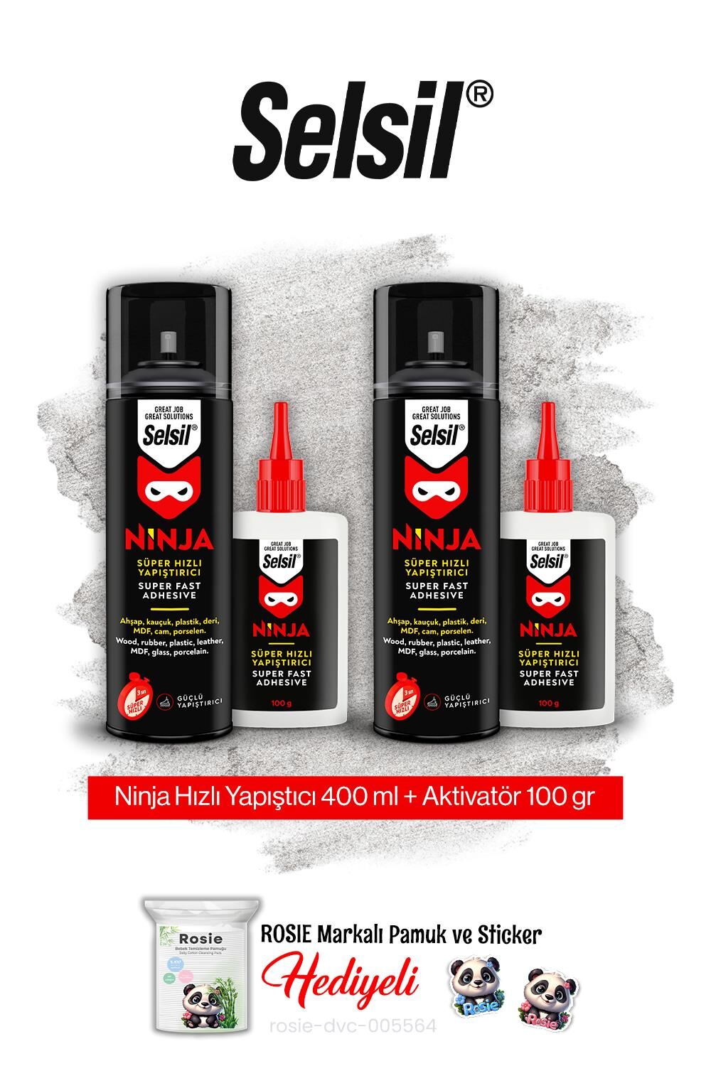 Selsil Ninja Hızlı Yapıştırıcı Set, 2 adet ve rosie pamuk