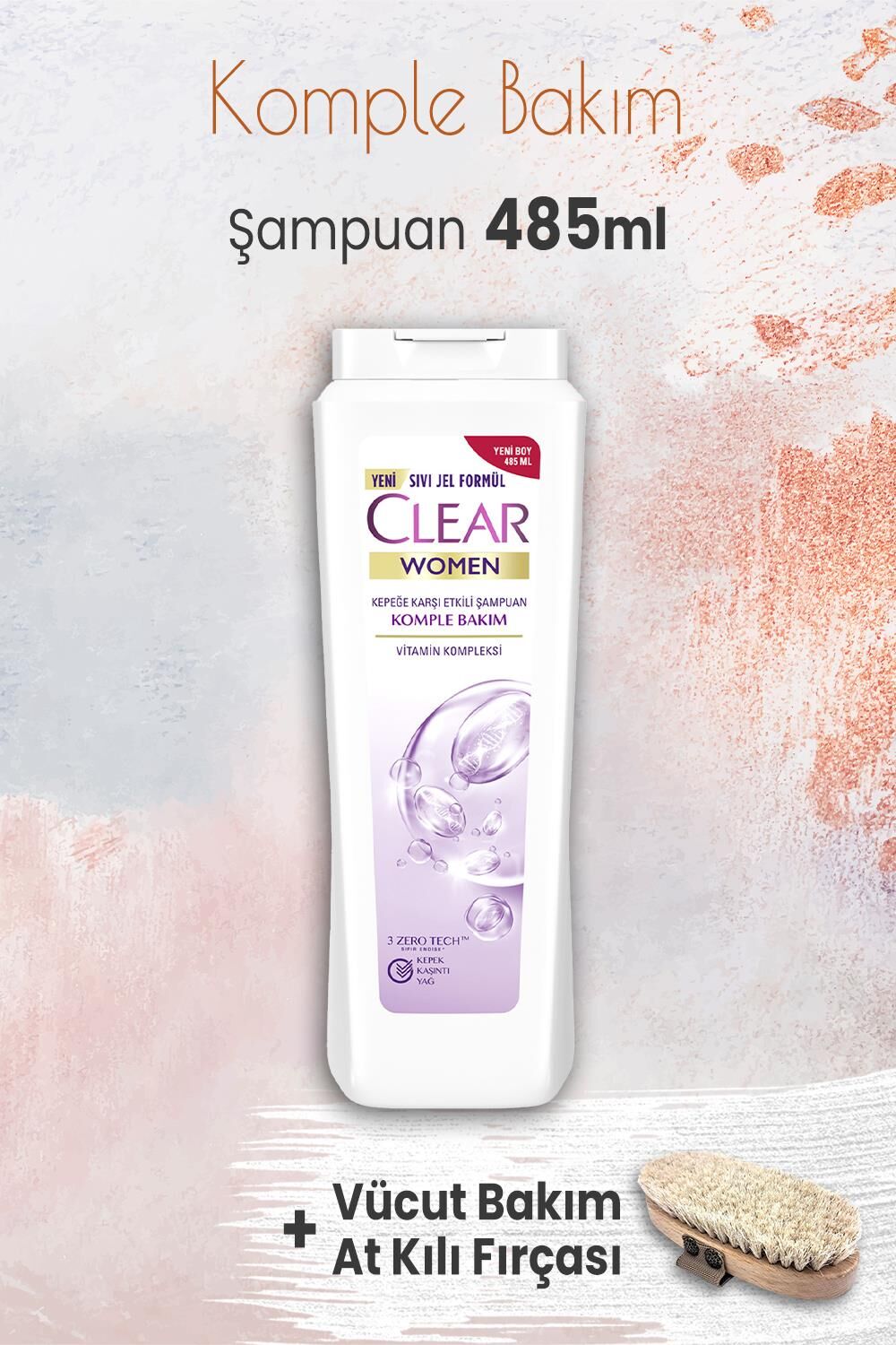 Clear Women Komple Bakım Şampuan 485 ml ve Vücut Bakım At Kılı Fırçası