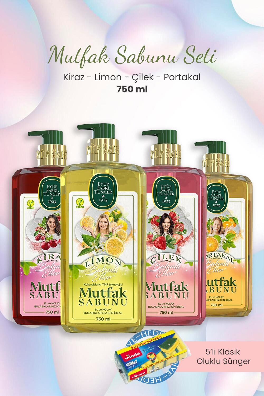 Eyüp Sabri Tuncer Çilek,Kiraz,Limon,Portakal Mutfak Sabunu 750 ml ve Oluklu Sünger