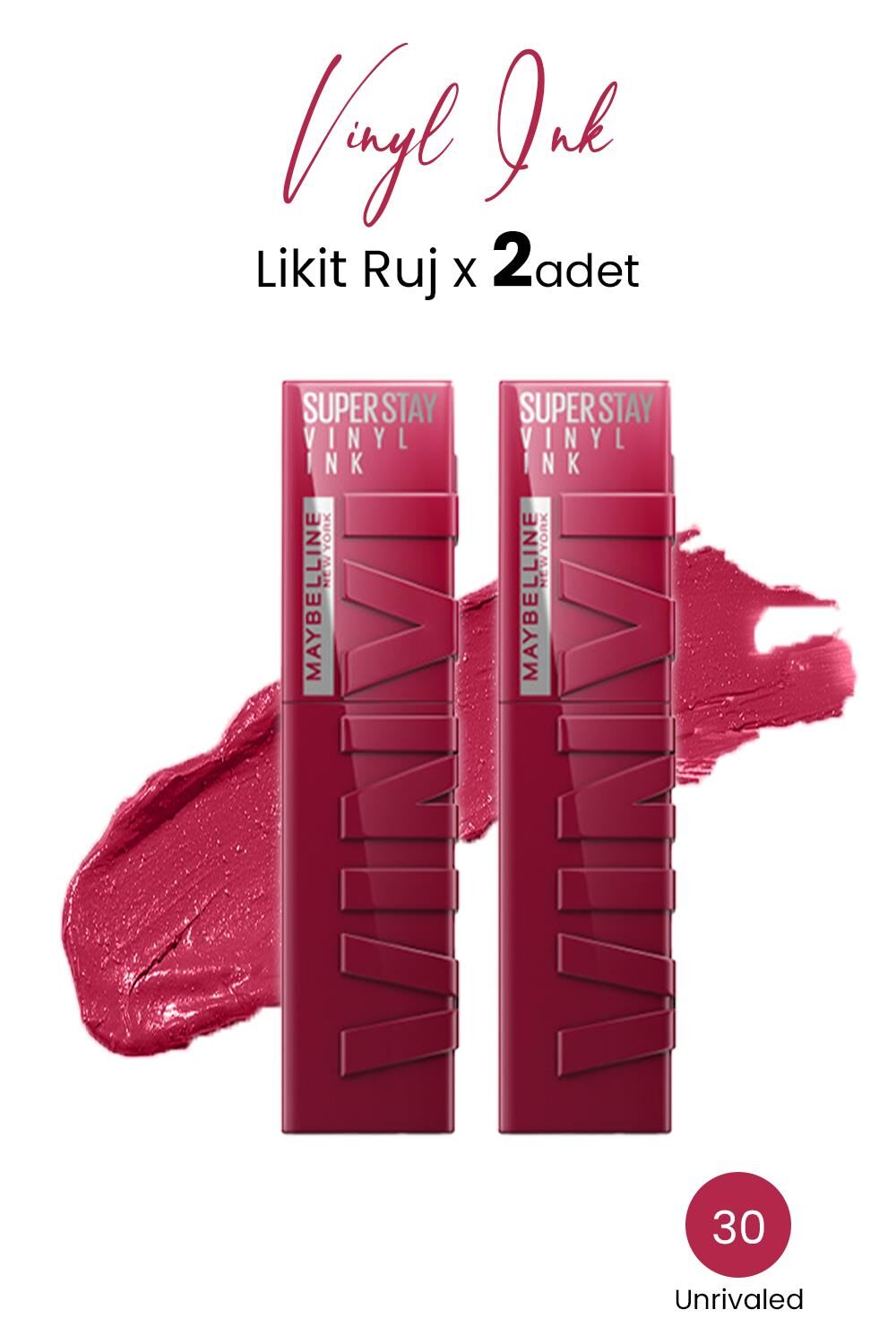 Maybelline New York Super Stay Vinyl Ink Likit Ruj 30 Unrivaled x 2 adet