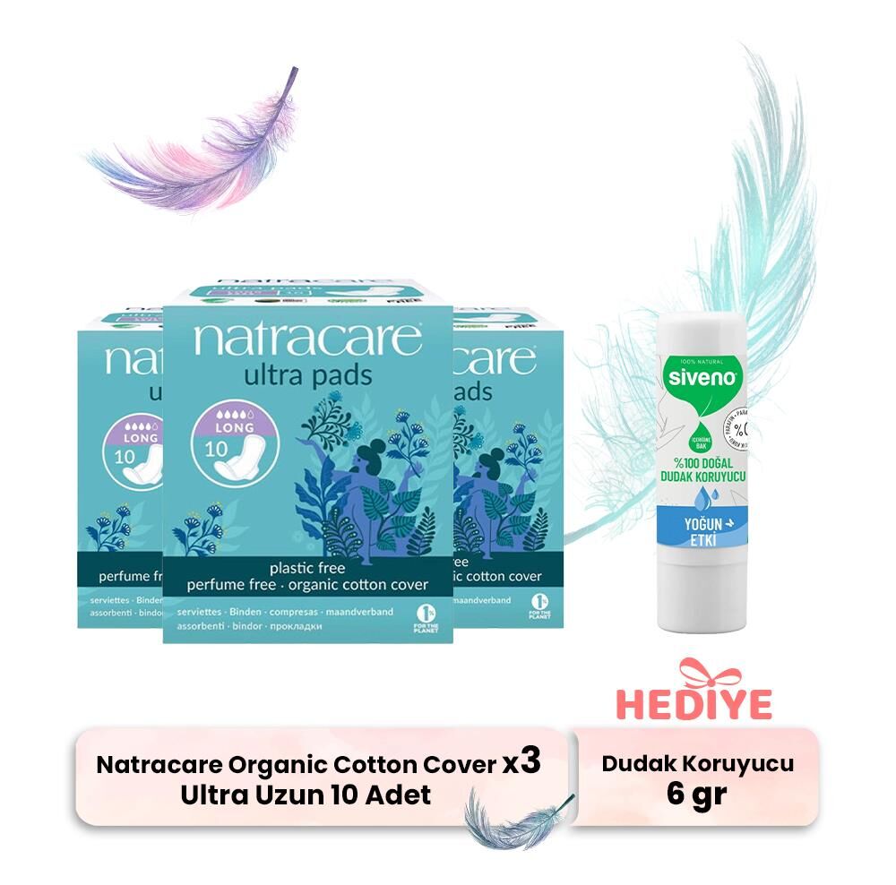 Natracare Ultra Uzun 10' lu x 3, Dudak Koruyucu Hediyeli