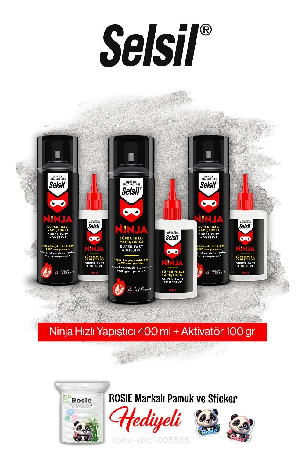 Selsil 3'lü Ninja Hızlı Yapıştırıcı Set ve rosie pamuk