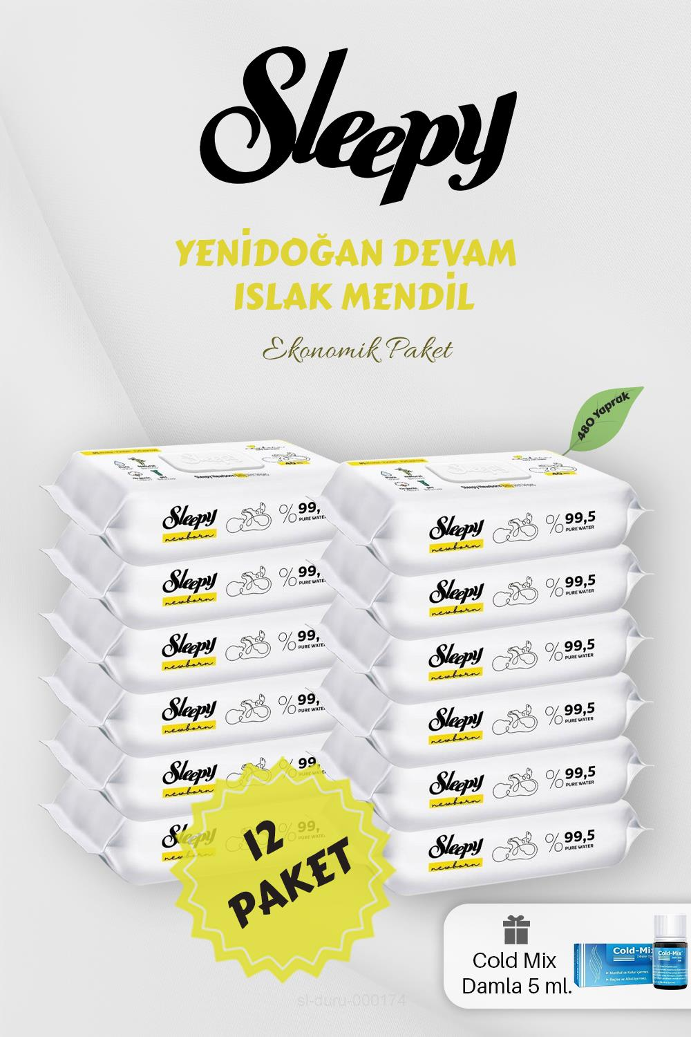 Yenidoğan Devam 40' lı Islak Mendil 12 Paket Mavi Cold Mix Hediyeli