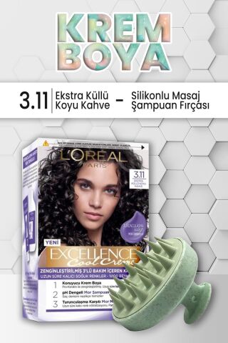 Loreal Paris Excellence Boya 3.11 Ekstra Küllü Koyu Kahve ve Şampuan Fırçası Yeşil