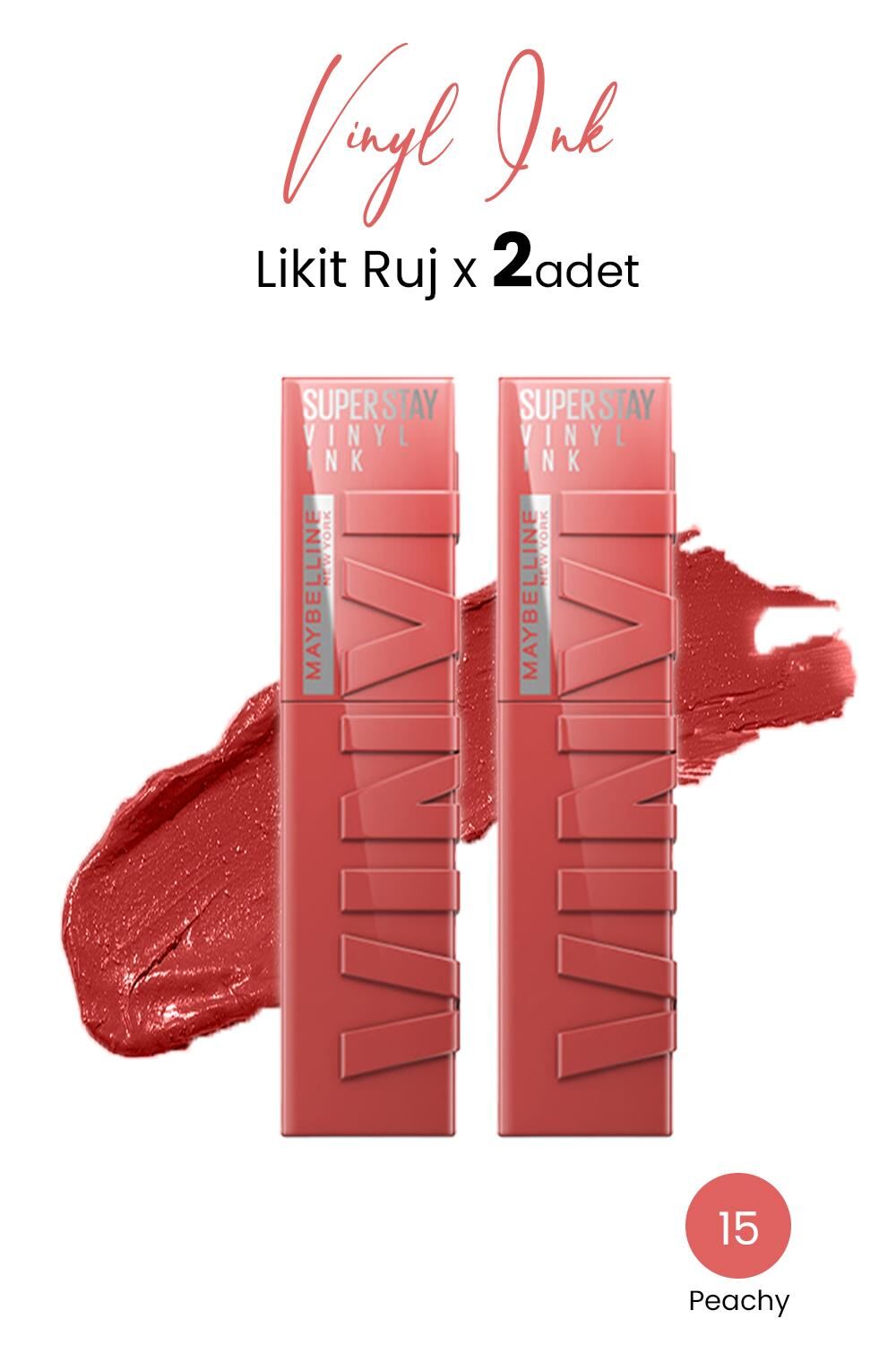Maybelline New York Super Stay Vinyl Ink Likit Ruj 15 Peachy x 2 adet
