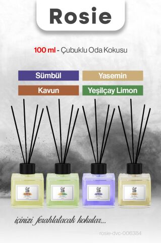 ROSIE 4'lü 100 ml Yasemin, Kavun, Sümbül ve Yeşilçay Limon oda kokusu