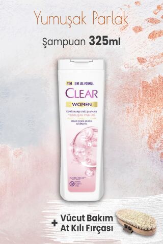 Clear Women Yumuşak Parlak Şampuan 325 ml ve Vücut Bakım At Kılı Fırçası