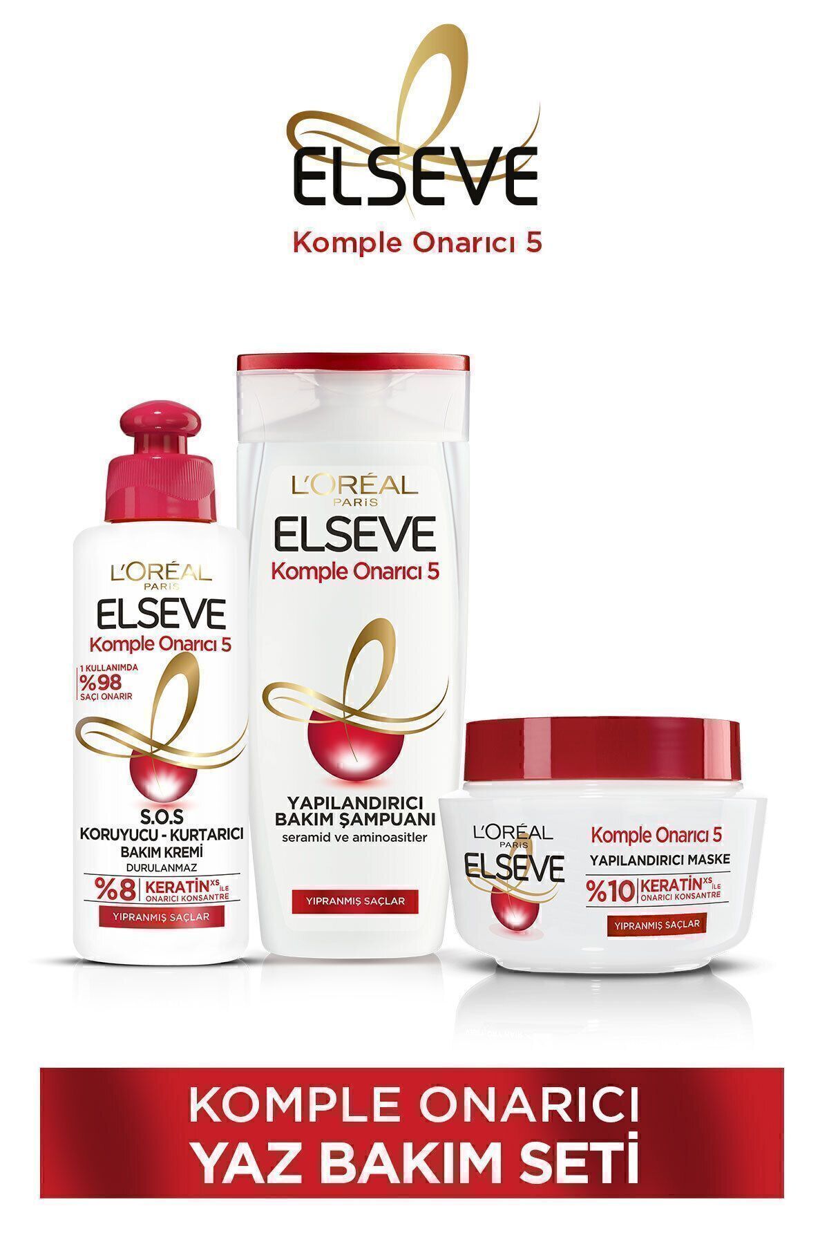Elseve Komple Onarıcı 5 Saç Bakım Seti - Şampuan 360 ml & Kurtarıcı Bakım Kremi 360 ml & Saç Maskesi