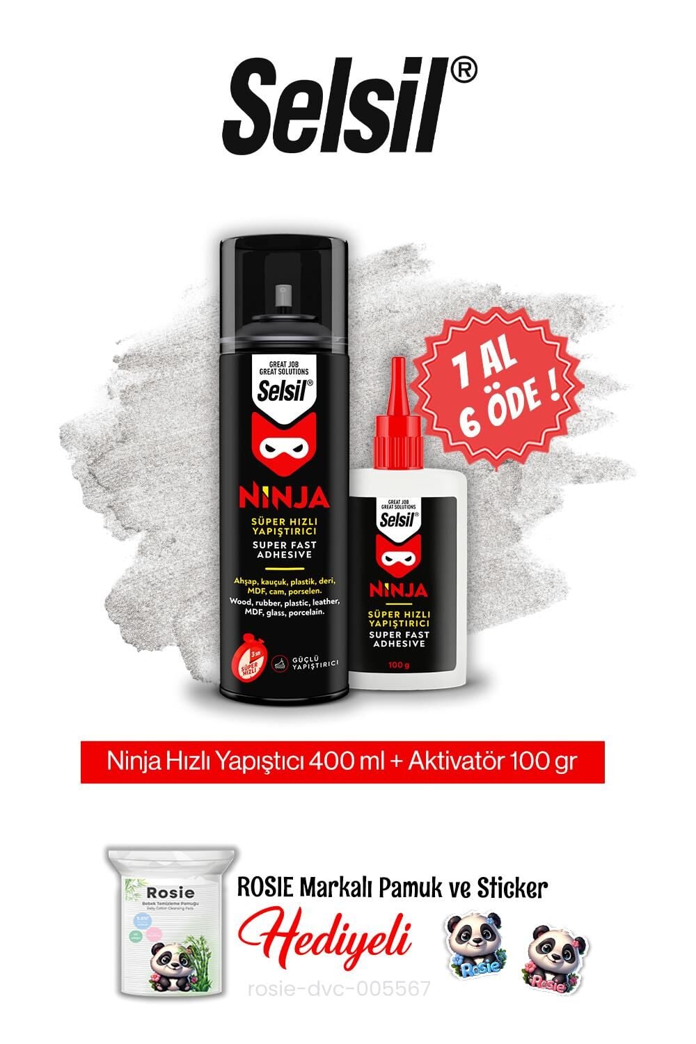 Selsil Ninja Hızlı Yapıştırıcı Set, 7 AL 6 ÖDE ve rosie pamuk
