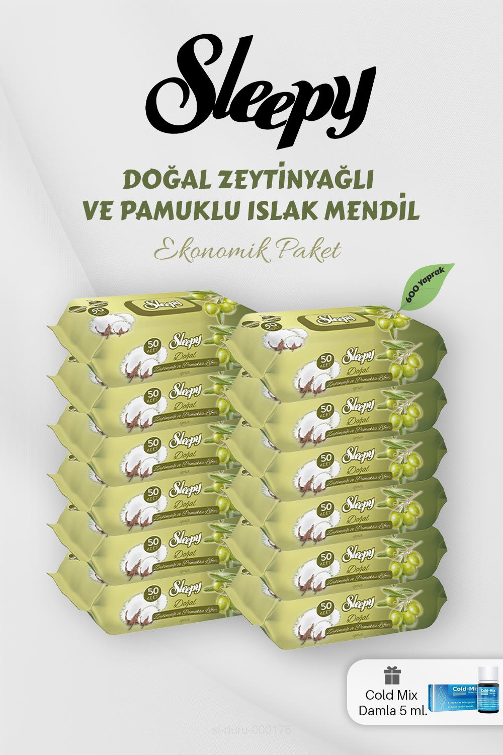 Zeytinyağlı 50'li Islak Bebek Havlusu 12 Paket Mavi Cold Mix Hediyeli